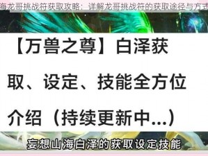 妄想山海龙哥挑战符获取攻略：详解龙哥挑战符的获取途径与方式一览表