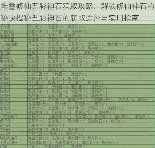 堆叠修仙五彩神石获取攻略：解锁修仙神石的秘诀揭秘五彩神石的获取途径与实用指南