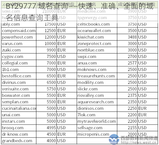 BY29777 域名查询——快速、准确、全面的域名信息查询工具