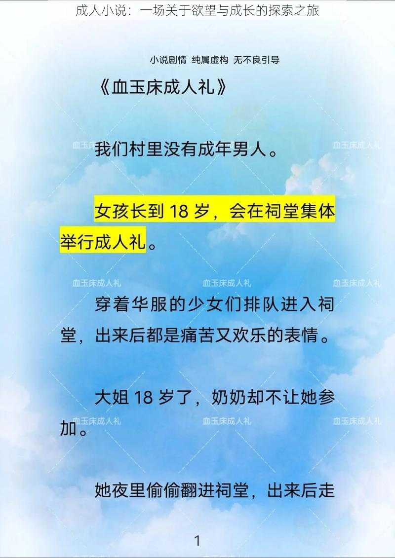 成人小说：一场关于欲望与成长的探索之旅