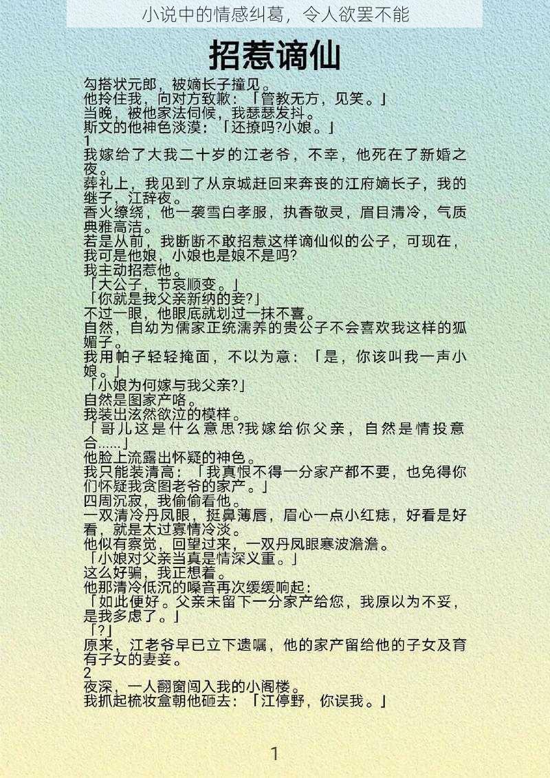 小说中的情感纠葛，令人欲罢不能