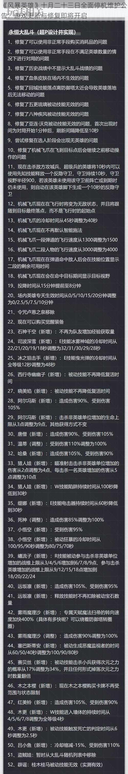 《风暴英雄》十月二十三日全面停机维护公告：游戏更新与修复即将开启