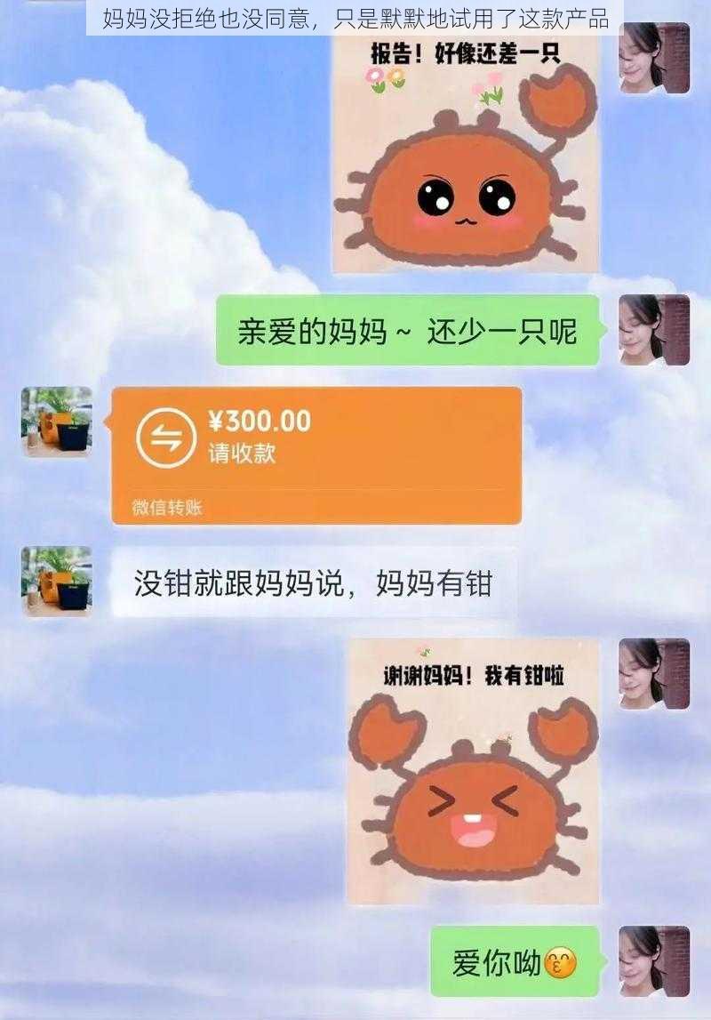 妈妈没拒绝也没同意，只是默默地试用了这款产品