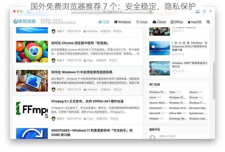 国外免费浏览器推荐 7 个：安全稳定，隐私保护
