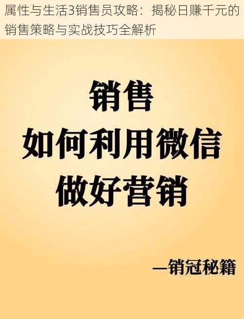 属性与生活3销售员攻略：揭秘日赚千元的销售策略与实战技巧全解析