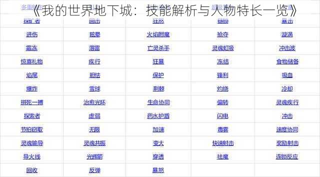 《我的世界地下城：技能解析与人物特长一览》