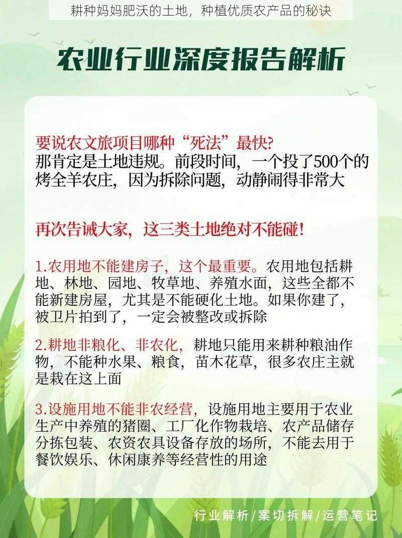 耕种妈妈肥沃的土地，种植优质农产品的秘诀