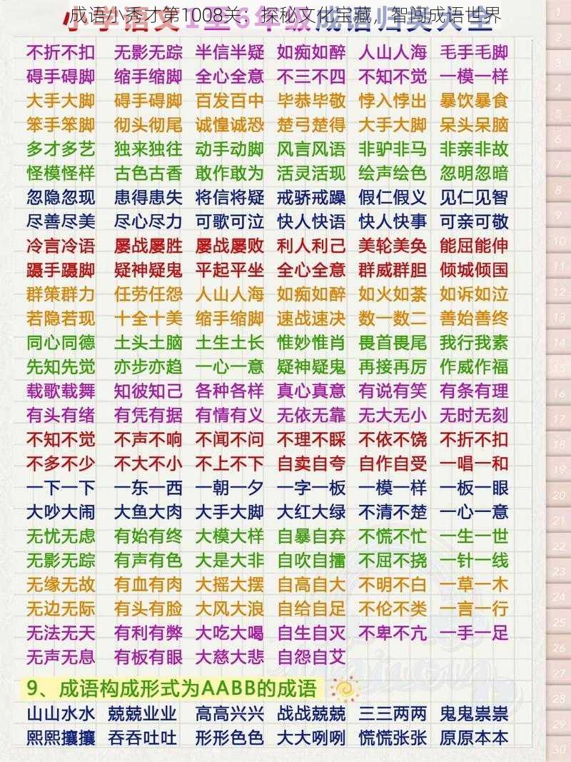 成语小秀才第1008关：探秘文化宝藏，智闯成语世界