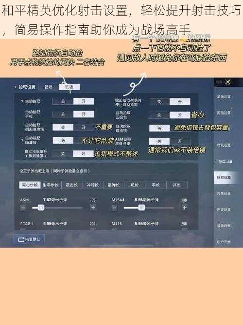 和平精英优化射击设置，轻松提升射击技巧，简易操作指南助你成为战场高手
