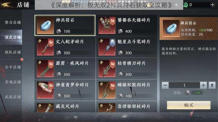 《深度解析：极无双2神兵符石获取全攻略》