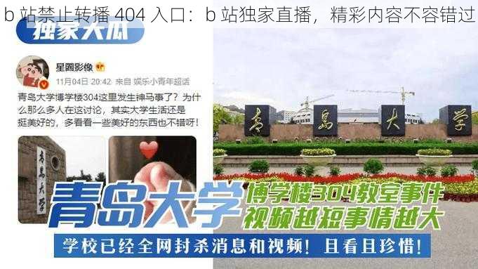 b 站禁止转播 404 入口：b 站独家直播，精彩内容不容错过