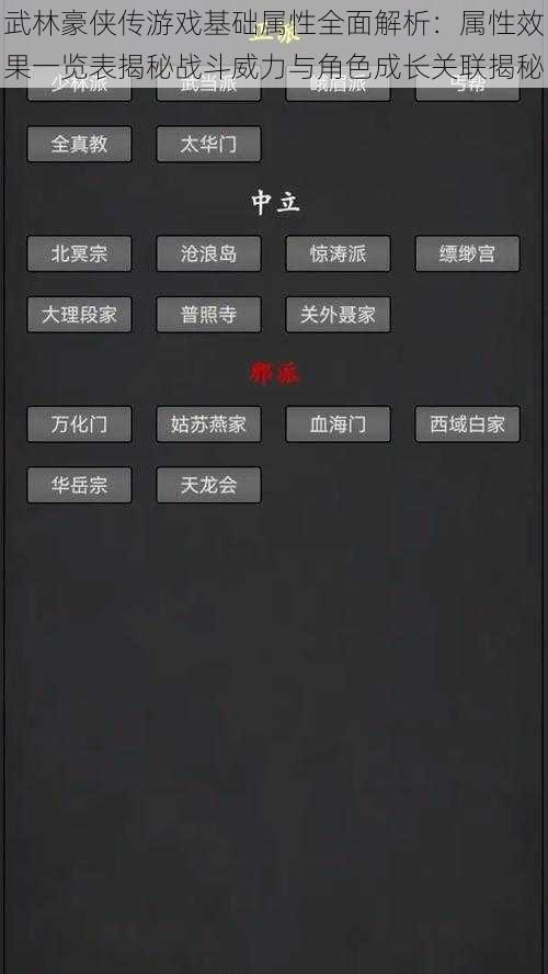 武林豪侠传游戏基础属性全面解析：属性效果一览表揭秘战斗威力与角色成长关联揭秘