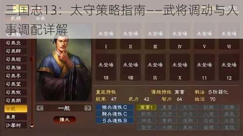 三国志13：太守策略指南——武将调动与人事调配详解