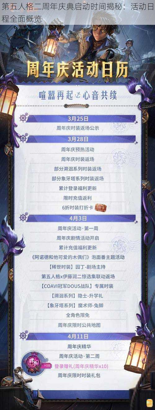 第五人格二周年庆典启动时间揭秘：活动日程全面概览