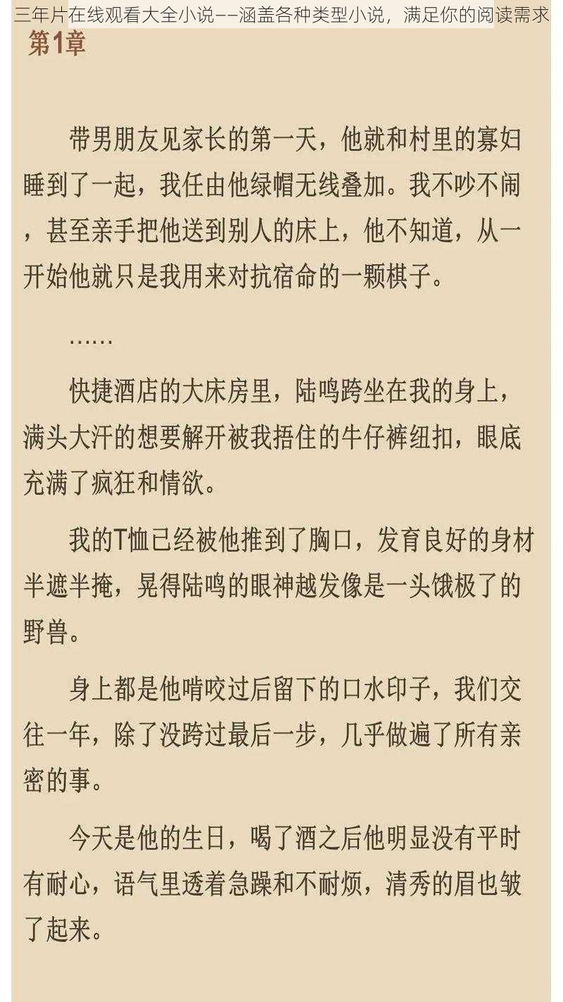 三年片在线观看大全小说——涵盖各种类型小说，满足你的阅读需求