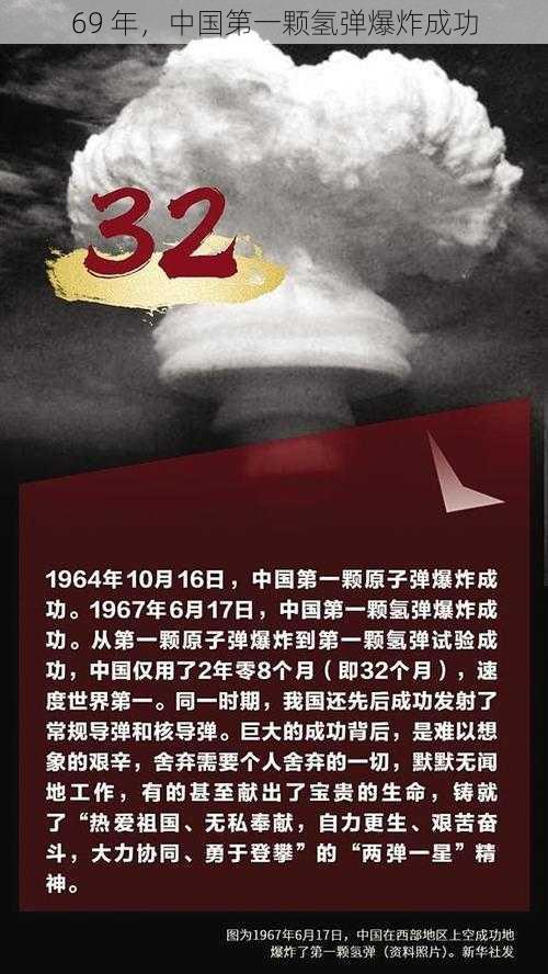 69 年，中国第一颗氢弹爆炸成功