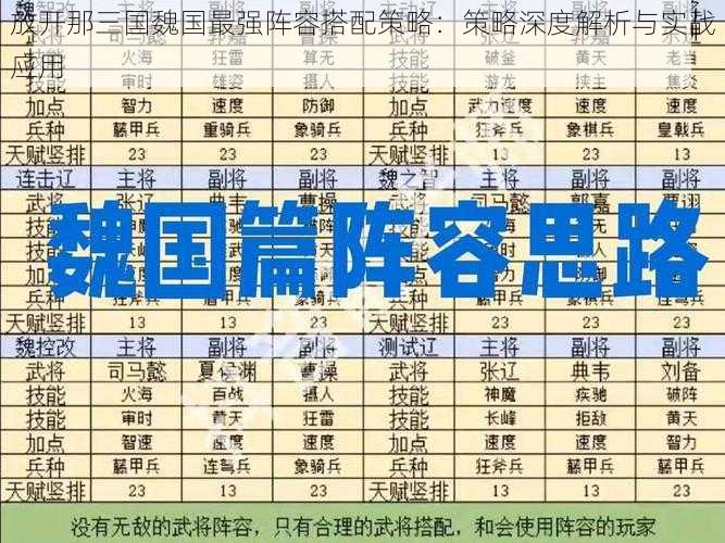 放开那三国魏国最强阵容搭配策略：策略深度解析与实战应用