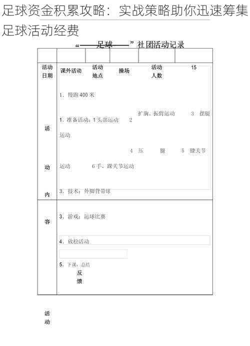 足球资金积累攻略：实战策略助你迅速筹集足球活动经费