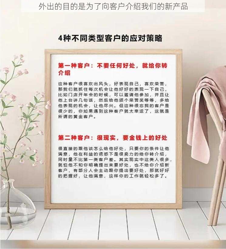 外出的目的是为了向客户介绍我们的新产品