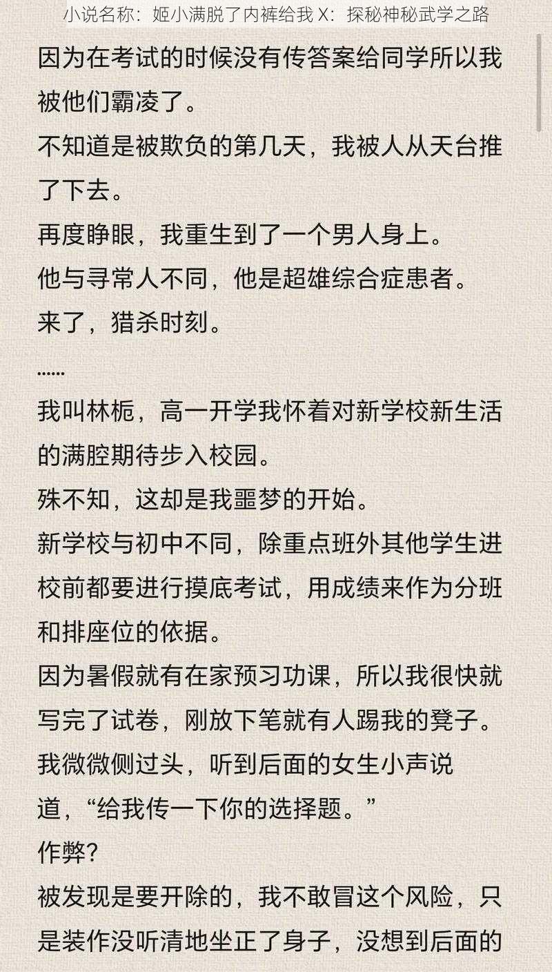 小说名称：姬小满脱了内裤给我 X：探秘神秘武学之路