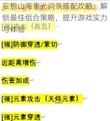 妄想山海重光词条搭配攻略：解锁最佳组合策略，提升游戏实力与体验