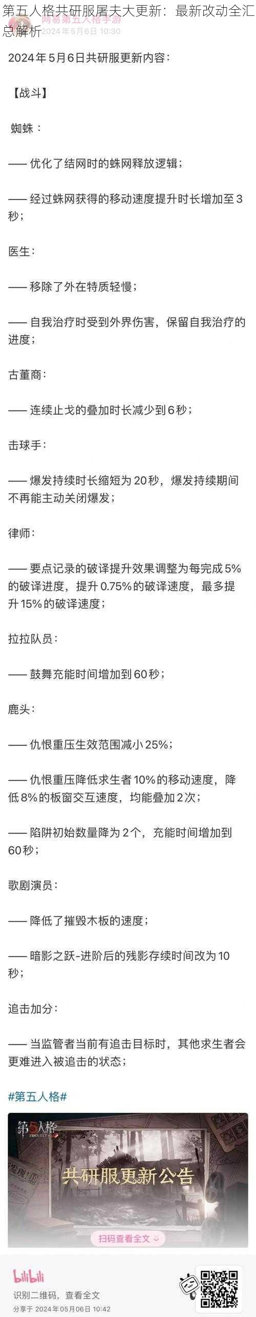 第五人格共研服屠夫大更新：最新改动全汇总解析