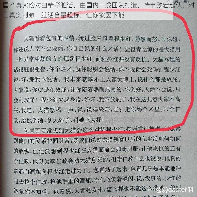 国产真实伦对白精彩脏话，由国内一线团队打造，情节跌宕起伏，对白真实刺激，脏话含量超标，让你欲罢不能