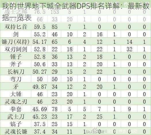 我的世界地下城全武器DPS排名详解：最新数据一览表