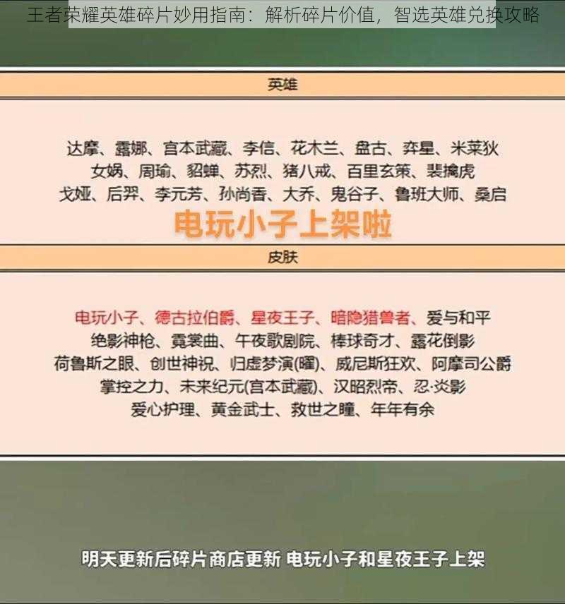 王者荣耀英雄碎片妙用指南：解析碎片价值，智选英雄兑换攻略