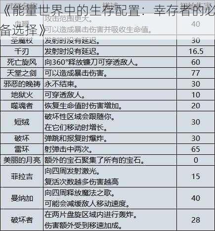 《能量世界中的生存配置：幸存者的必备选择》