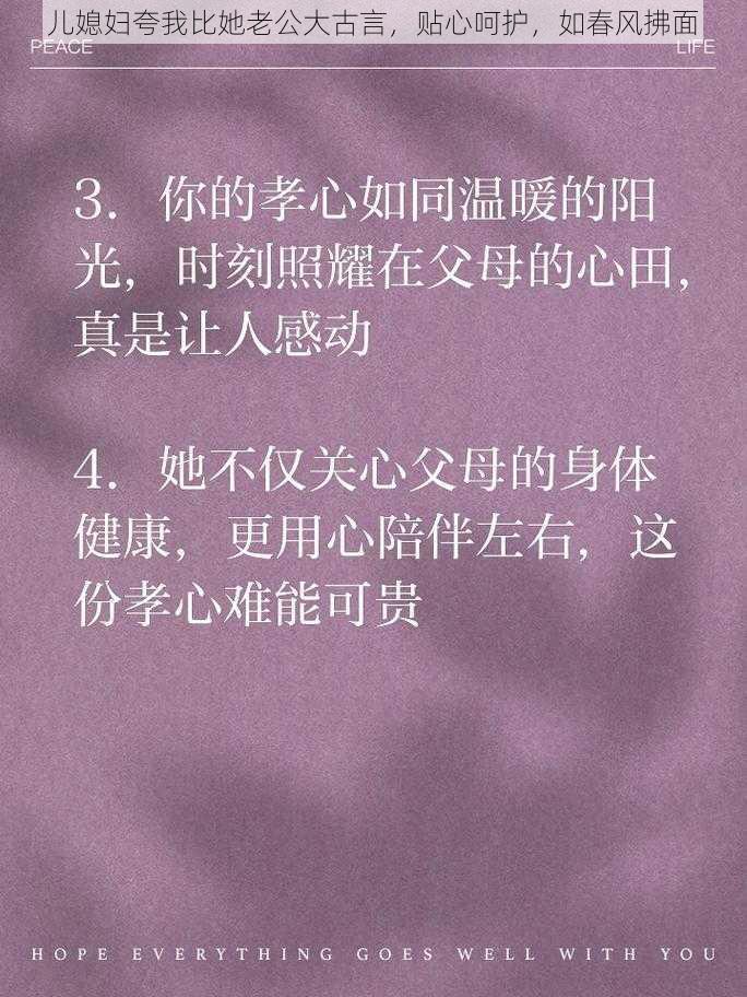 儿媳妇夸我比她老公大古言，贴心呵护，如春风拂面