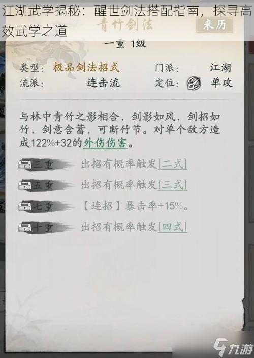 江湖武学揭秘：醒世剑法搭配指南，探寻高效武学之道