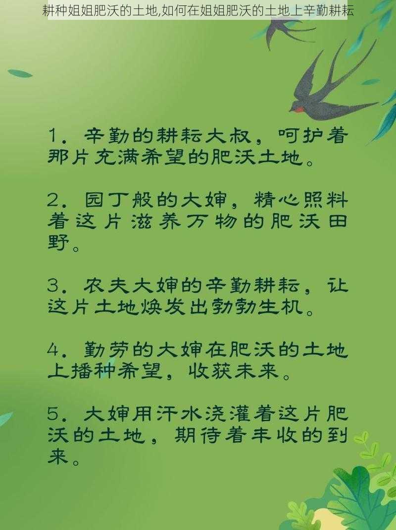 耕种姐姐肥沃的土地,如何在姐姐肥沃的土地上辛勤耕耘