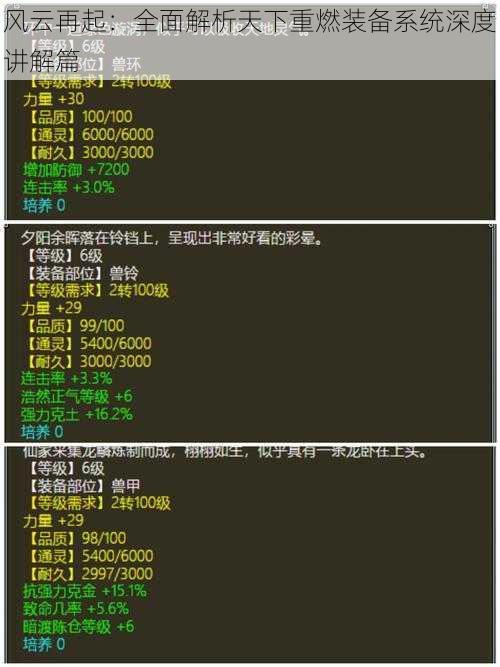 风云再起：全面解析天下重燃装备系统深度讲解篇