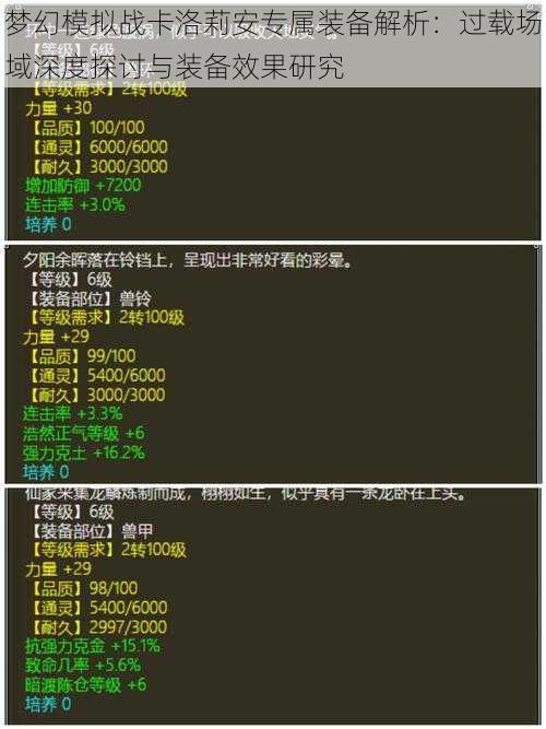 梦幻模拟战卡洛莉安专属装备解析：过载场域深度探讨与装备效果研究