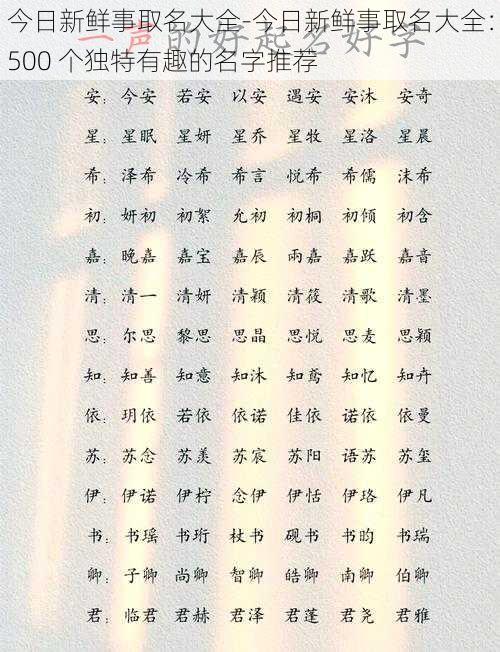 今日新鲜事取名大全-今日新鲜事取名大全：500 个独特有趣的名字推荐