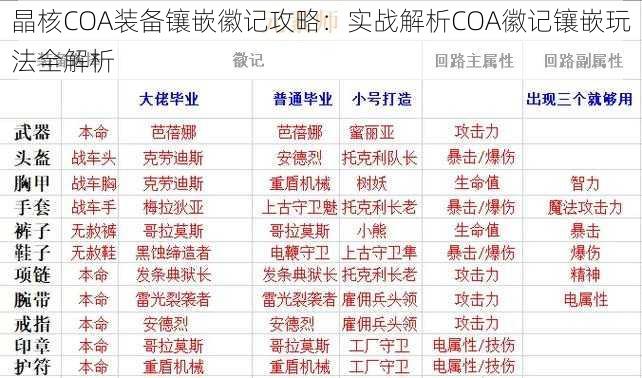 晶核COA装备镶嵌徽记攻略：实战解析COA徽记镶嵌玩法全解析