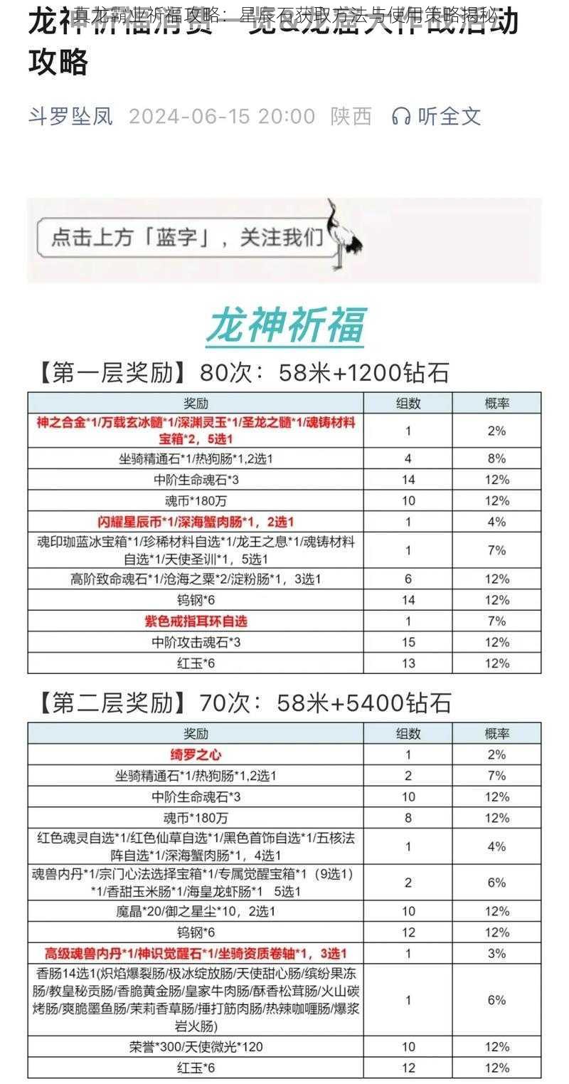 真龙霸业祈福攻略：星辰石获取方法与使用策略揭秘